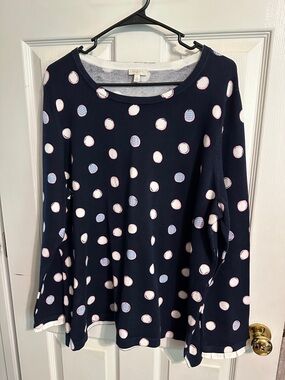 Talbots Navy Blue Polka Dot Scoop Neck Sweater
